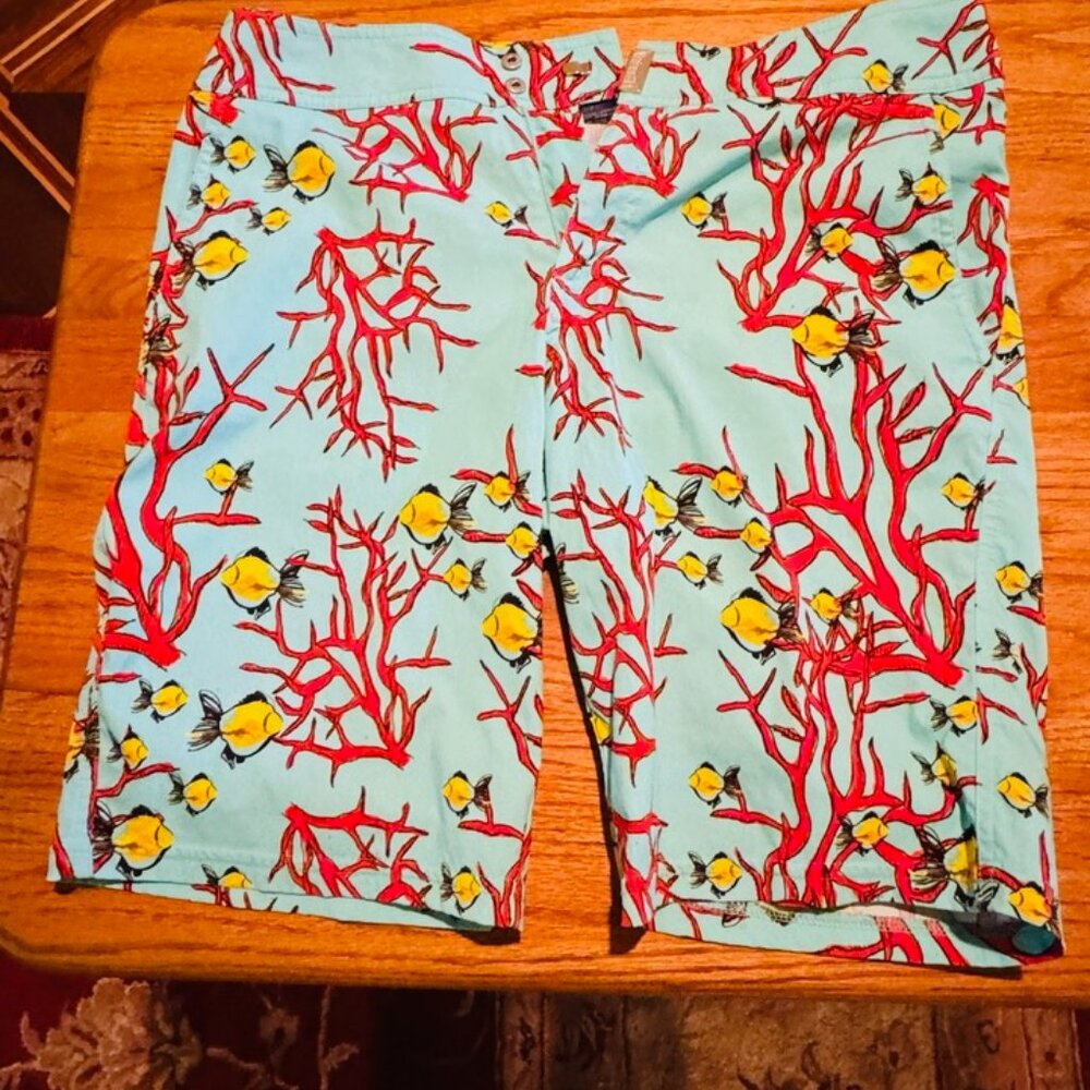 Vilebrequin Coral Fish Teal Blue Swim Trunks Bathing Suit Men's Size Medium M